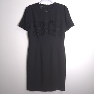 VTG MARIANNA Classy Beaded Sheath Short Sleeve Effortless‎ Chic Black Dress 8